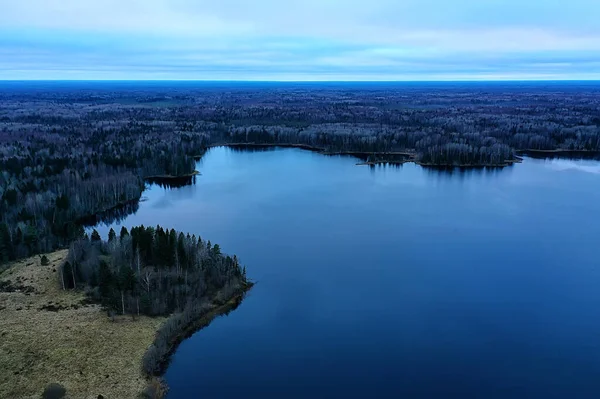 Folyó Őszi Kilátás Drón Erdő Táj Panoráma Légi Kilátás — Stock Fotó