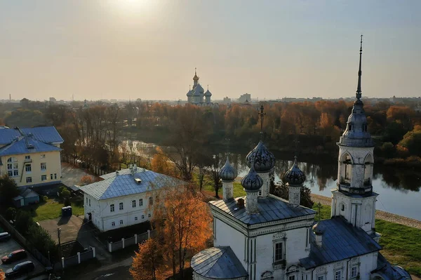 秋天的Vologda Kremlin 无人俯瞰 俄罗斯宗教基督教教堂 — 图库照片