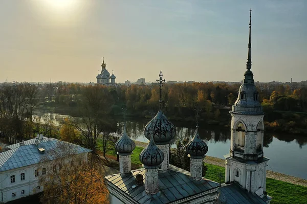 Otoño Vologda Kremlin Drone Vista Superior Rusia Religión Iglesia Cristiana — Foto de Stock