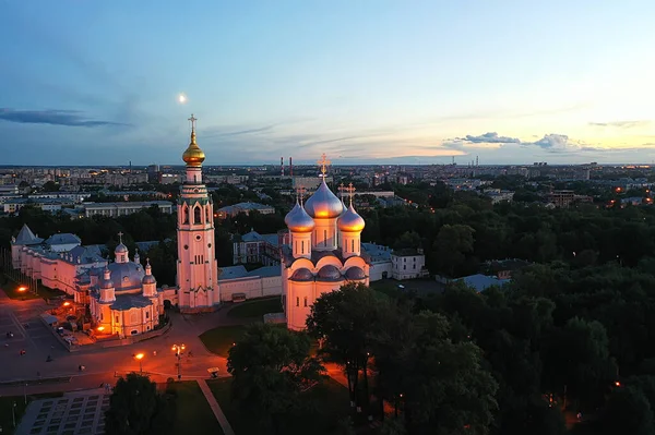 Noche Kremlin Vologda Paisaje Panorámico Por Noche Vista Aérea Desde —  Fotos de Stock