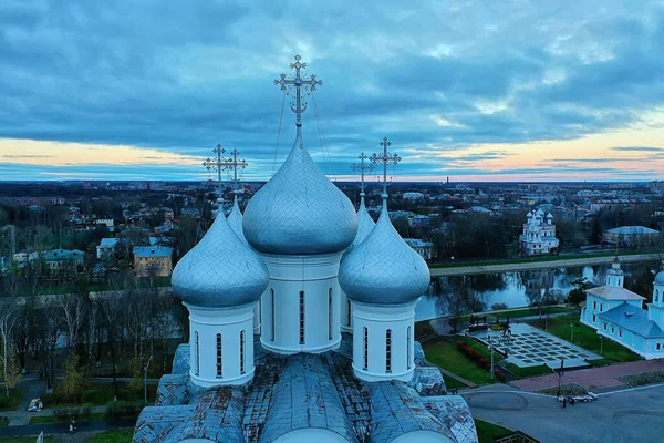 教堂雾顶视图 无人机在Vologda 景观宗教欧洲 — 图库照片