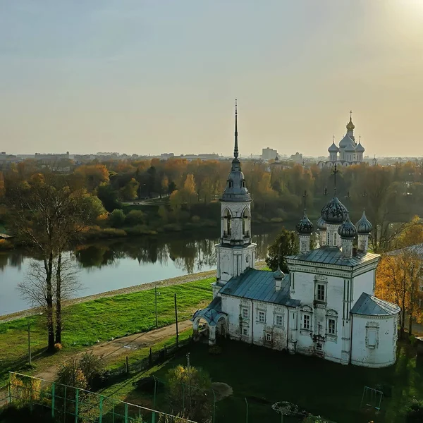 Outono Vologda Kremlin Drone Vista Superior Religião Russa Igreja Cristã — Fotografia de Stock