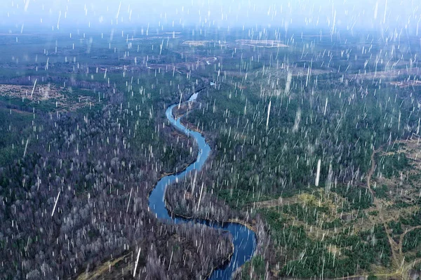 Rio Outono Vista Floresta Drone Paisagem Panorama Aéreo Vista — Fotografia de Stock