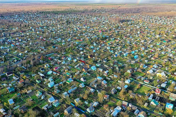 Rusland Kleine Huizen Tuinen Tuinieren Drone Uitzicht Dacha — Stockfoto