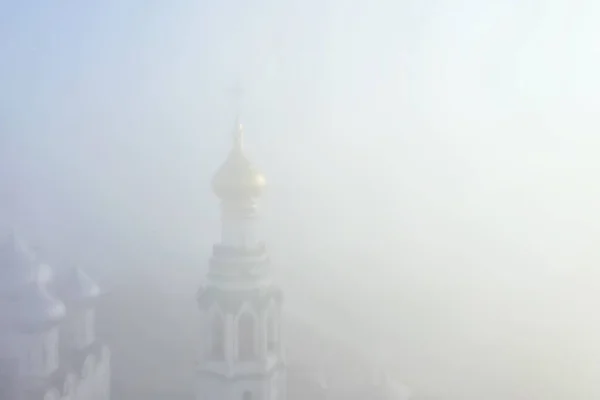 Niebla Iglesia Vista Superior Dron Vologda Paisaje Religión Europa — Foto de Stock