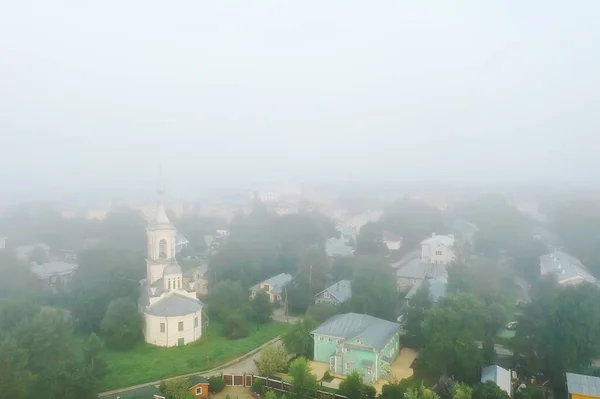 Kostel Mlha Top View Drone Vologda Krajina Náboženství Evropa — Stock fotografie