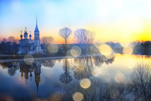 Kyrka Flod Panorama Vologda Landskap Ortodoxi Turism Ryssland — Stockfoto