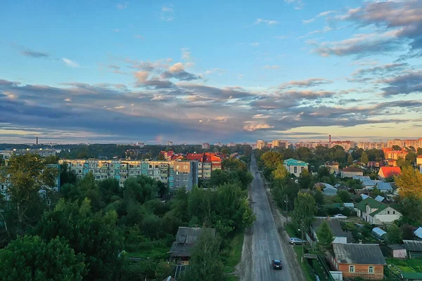 Rusko Malé Domy Zahrady Zahradničení Drone Pohled Dacha — Stock fotografie