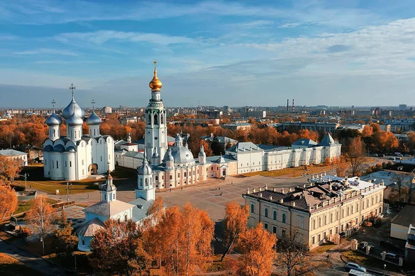 Otoño Vologda Kremlin Drone Vista Superior Rusia Religión Iglesia Cristiana — Foto de Stock