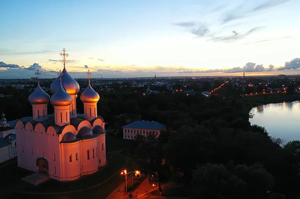 Noc Kremlowa Vologda Wieczorny Panoramiczny Krajobraz Widok Lotu Ptaka Architektura — Zdjęcie stockowe