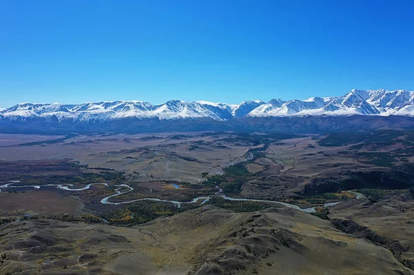 Berg Altai Floden Övre Drönare Landskap Altai Turism Ovanifrån — Stockfoto