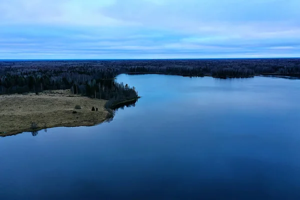 Vista Del Otoño Del Río Desde Bosque Drones Vista Aérea — Foto de Stock