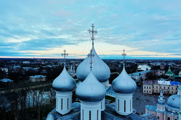 Kerk Mist Bovenaanzicht Drone Vologda Landschap Religie Europa — Stockfoto