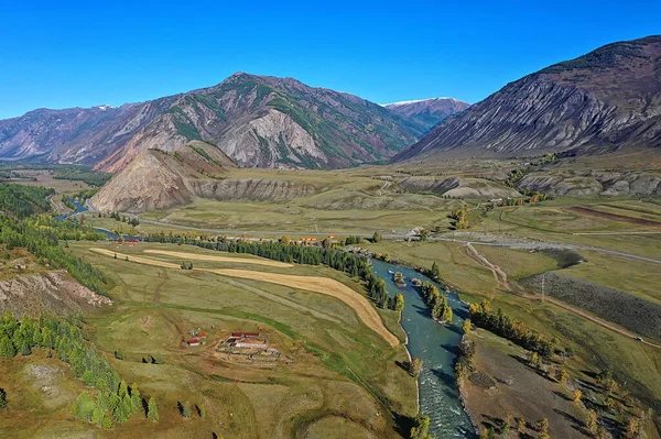 Montagne Altaï Rivière Vue Dessus Drone Paysage Altaï Tourisme Vue — Photo