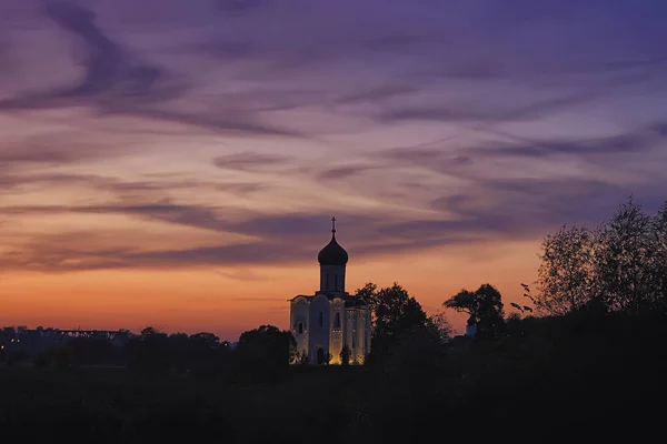 Cover Nerl Landscape Church Sunset Sun Sky Golden Ring Vladimir — Stock Photo, Image