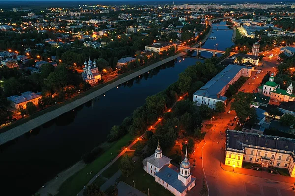 Vologda Kremlin Noc Večerní Panorama Krajina Letecký Pohled Drone Architektura — Stock fotografie