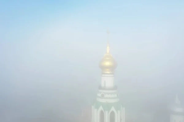 Church Fog Top View Drone Vologda Landscape Religion Europe — Stock Photo, Image