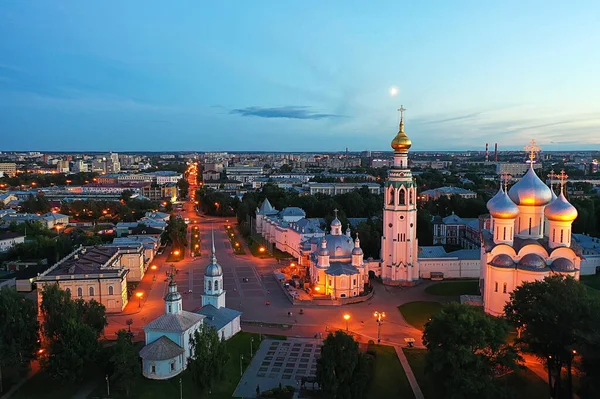 Vologda Kreml Natt Kväll Panorama Landskap Antenn Utsikt Från Drönare — Stockfoto