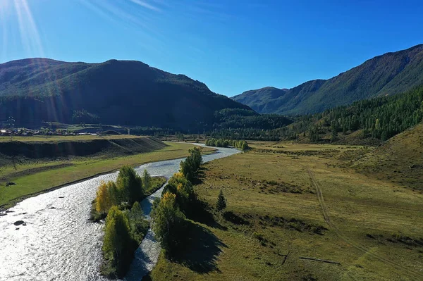 Montagne Altaï Rivière Vue Dessus Drone Paysage Altaï Tourisme Vue — Photo