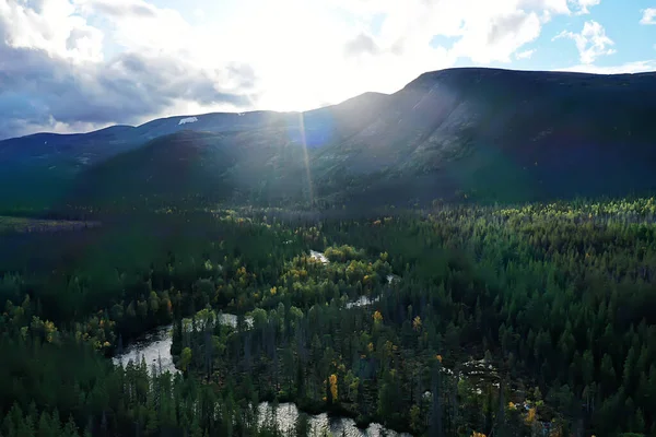 Vista Del Otoño Del Río Desde Bosque Drones Vista Aérea —  Fotos de Stock