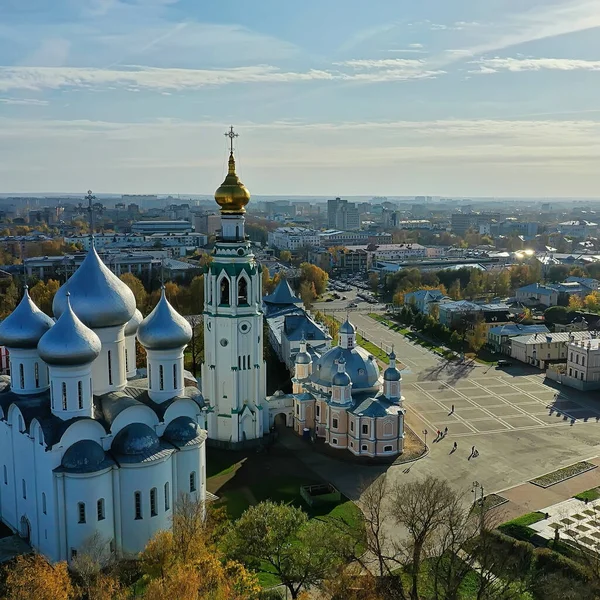 Podzimní Vologda Kremlin Drone Top View Ruské Náboženství Křesťanský Kostel — Stock fotografie