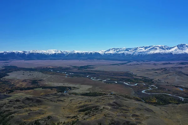 Berg Altai Floden Övre Drönare Landskap Altai Turism Ovanifrån — Stockfoto