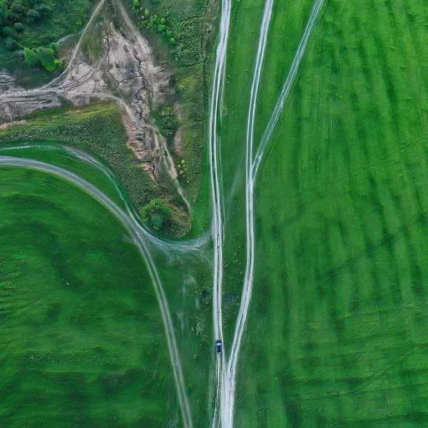 Sommer Straße Draufsicht Drohne Natur Landschaft Hintergrund — Stockfoto