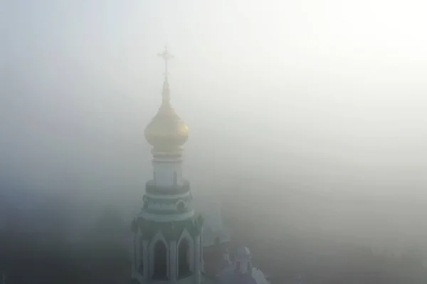 Niebla Iglesia Vista Superior Dron Vologda Paisaje Religión Europa — Foto de Stock