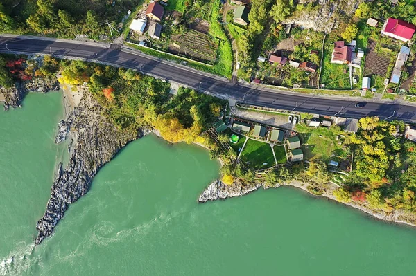 Berg Altai Rivier Top Uitzicht Drone Landschap Altai Toerisme Top — Stockfoto