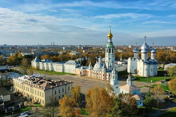 Otoño Vologda Kremlin Drone Vista Superior Rusia Religión Iglesia Cristiana — Foto de Stock