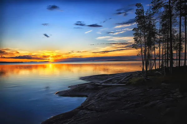 Verão Pôr Sol Lago Natureza Céu Bonito — Fotografia de Stock