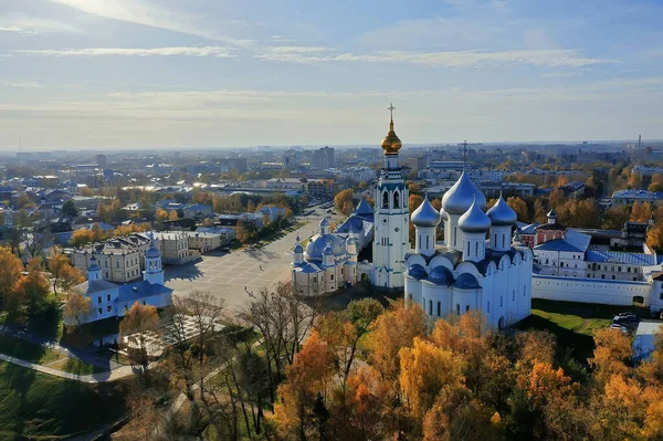 Outono Vologda Kremlin Drone Vista Superior Religião Russa Igreja Cristã — Fotografia de Stock