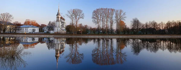 Iglesia Río Panorama Vologda Paisaje Ortodoxia Turismo Rusia —  Fotos de Stock