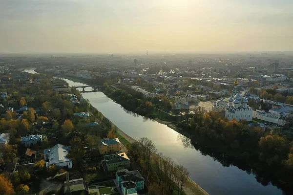 Podzimní Vologda Kremlin Drone Top View Ruské Náboženství Křesťanský Kostel — Stock fotografie
