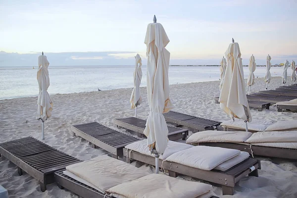 Mexico Caribbeach Hotel Sun Loungers Морській Відпустці — стокове фото