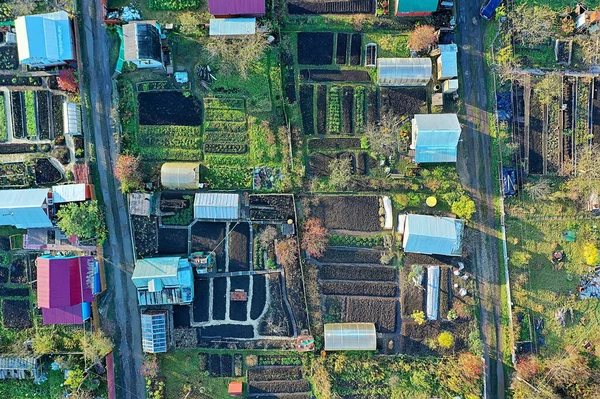Russland Kleine Häuser Und Gärten Garten Drohnenblick Datscha — Stockfoto