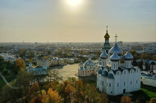 Φθινόπωρο Vologda Kremlin Drone Top View Ρωσία Θρησκεία Χριστιανική Εκκλησία — Φωτογραφία Αρχείου