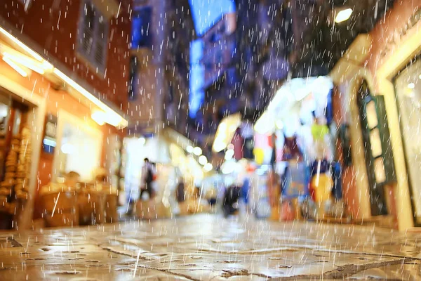 Deszcz Noc Miasto Abstrakcyjne Tło Mokra Ciemna Ulica — Zdjęcie stockowe