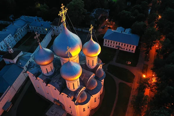 Vologda Kremlin Nuit Panorama Soir Paysage Vue Aérienne Depuis Drone — Photo