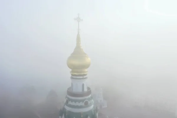 Kirche Nebel Draufsicht Drohne Wologda Landschaft Religion Europa — Stockfoto