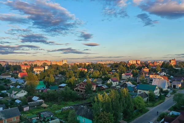 Oroszország Kis Házak Kertek Kertészkedés Drón Kilátás Dacha — Stock Fotó