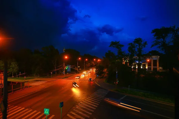 Nocny Transport Uliczny Ślady Światła Drogi Miejskie — Zdjęcie stockowe