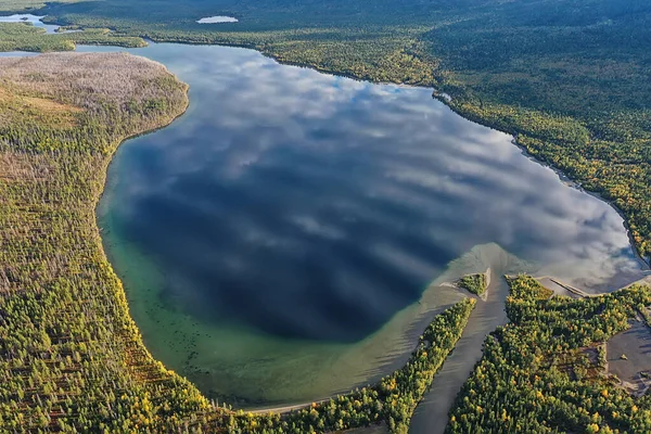 river autumn view from drone forest, landscape panorama aerial view