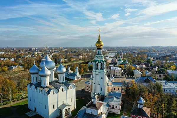 Podzimní Vologda Kremlin Drone Top View Ruské Náboženství Křesťanský Kostel — Stock fotografie