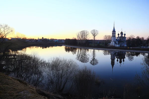 Kostel Řeka Panorama Vologda Krajina Ortodoxní Turistiky Rusko — Stock fotografie