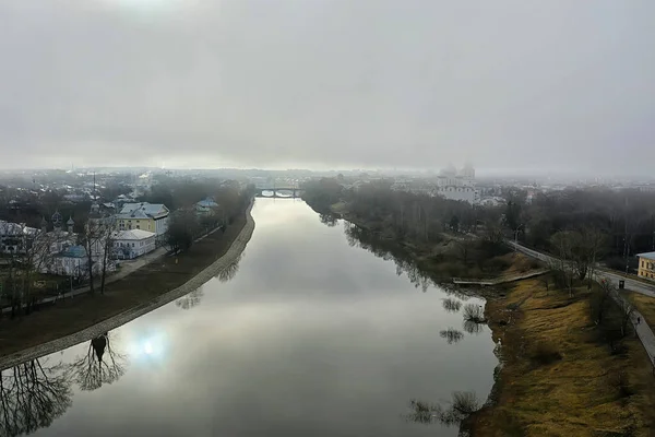 Église Brouillard Vue Dessus Drone Dans Vologda Paysage Religion Europe — Photo