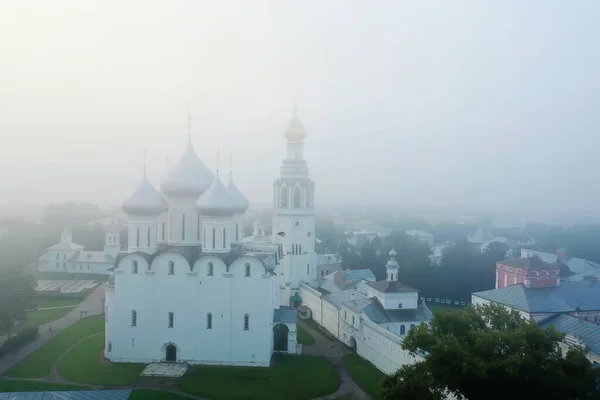 Niebla Iglesia Vista Superior Dron Vologda Paisaje Religión Europa —  Fotos de Stock