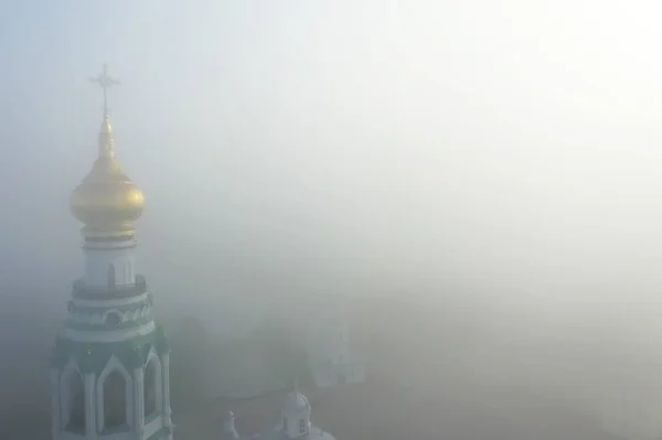 Church Fog Top View Drone Vologda Landscape Religion Europe — Stock Photo, Image