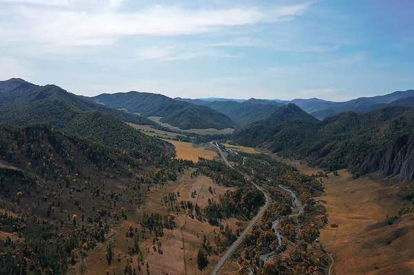 Hora Altai Řeka Top Pohled Drone Krajina Altai Turismus Top — Stock fotografie