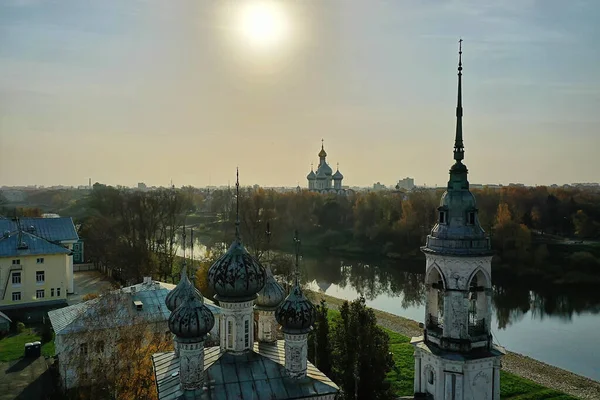 秋天的Vologda Kremlin 无人俯瞰 俄罗斯宗教基督教教堂 — 图库照片
